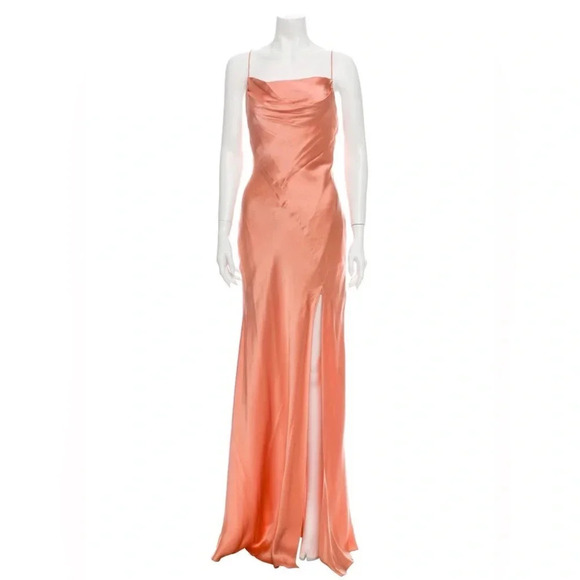 NEW AMUR Silk Long Maxi Dress Coral Pink Gown Soft Cowl XS 2 Wedding Guest - Picture 1 of 5